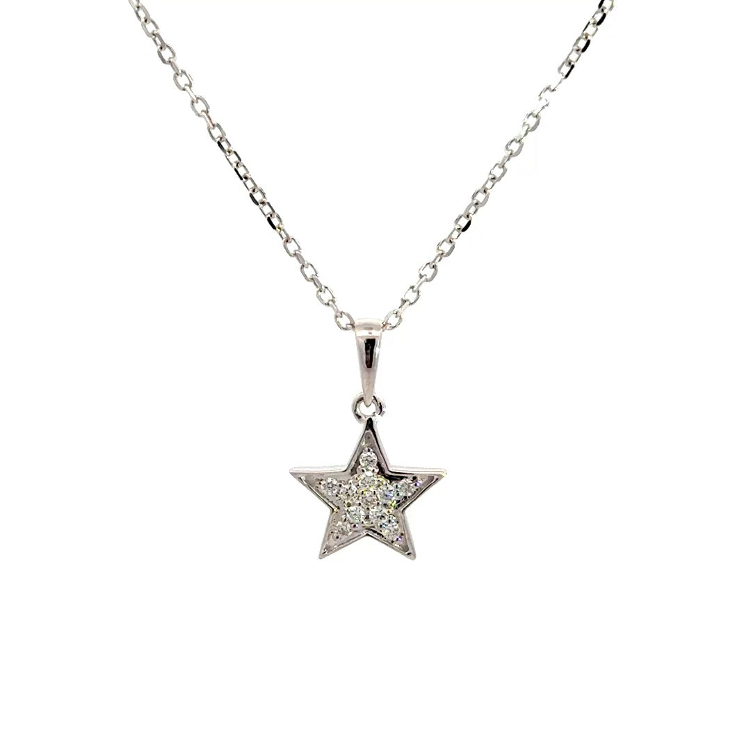Diamond star necklace on a white background