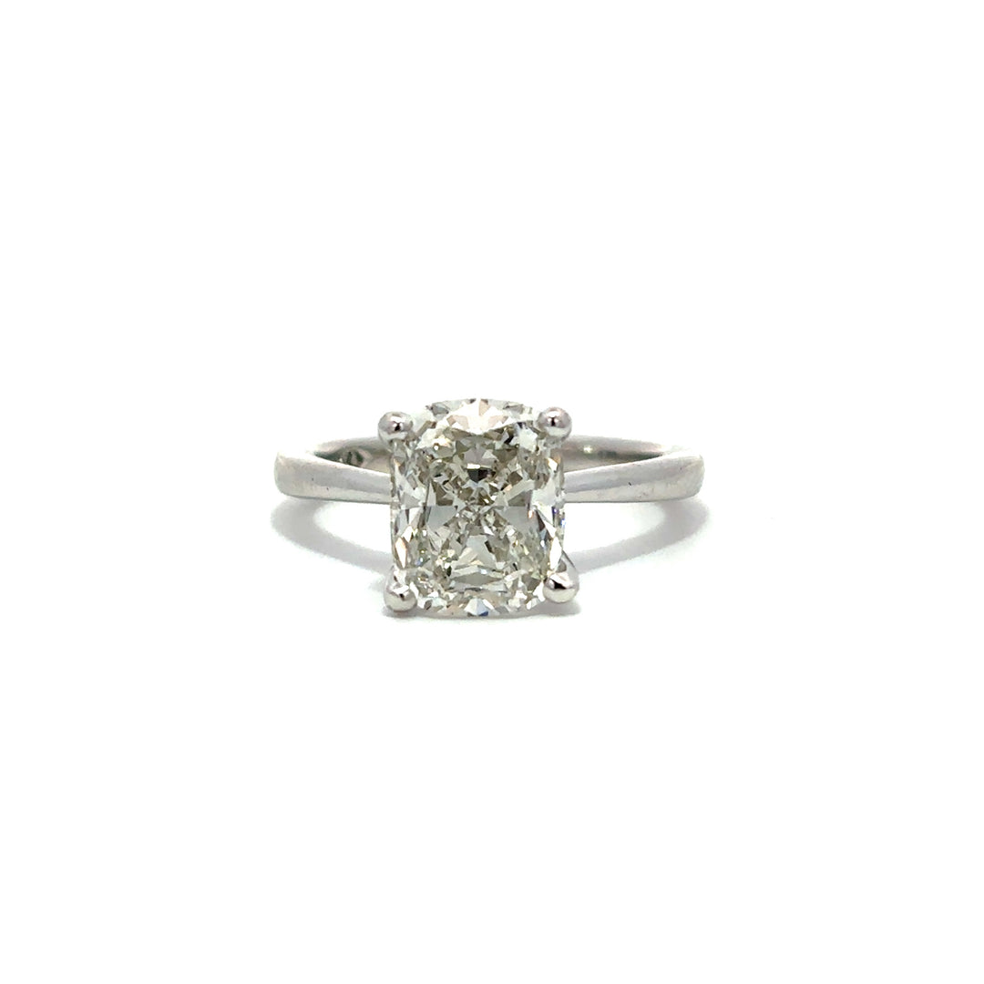 Solitaire Ring (Elongated Cushion) - 14k White Gold 3.05ct #12049