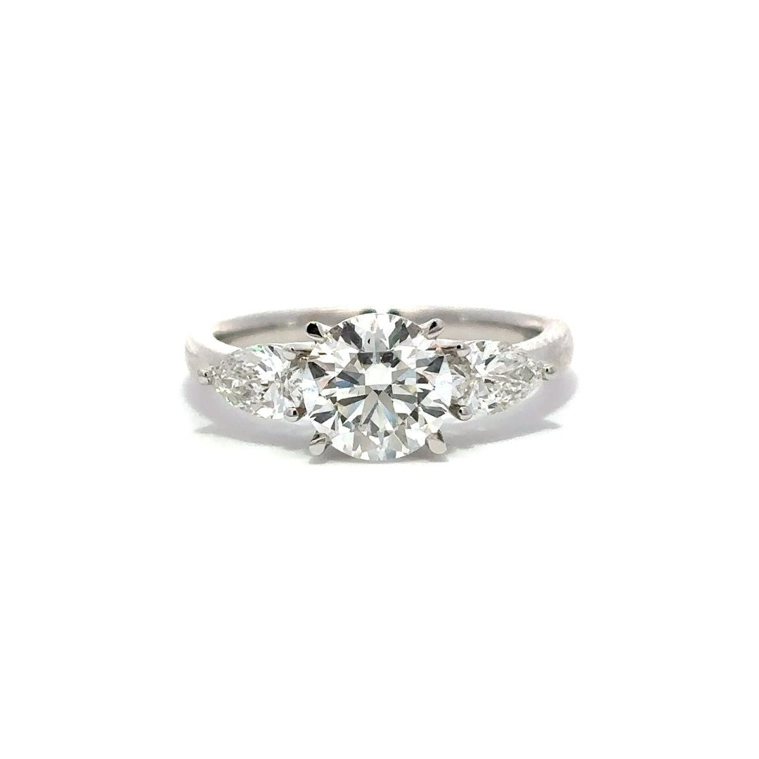 Three-Stone Ring (Round & Pear) - 14k White Gold 1.53ct #12054