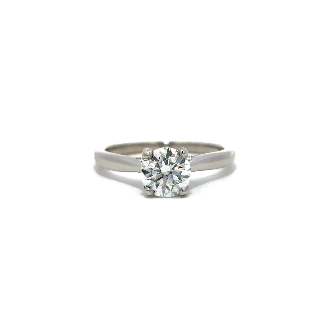 Solitaire Ring (Round) - Platinum with Bridge Diamonds 1.07ct #12120