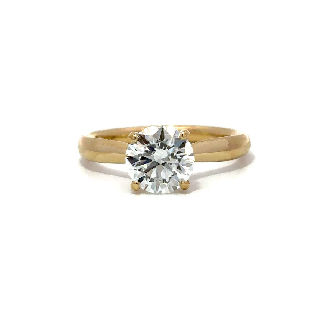 Solitaire Ring (Round) - 14k Yellow Gold with Bridge Diamonds 1.53ct #12152