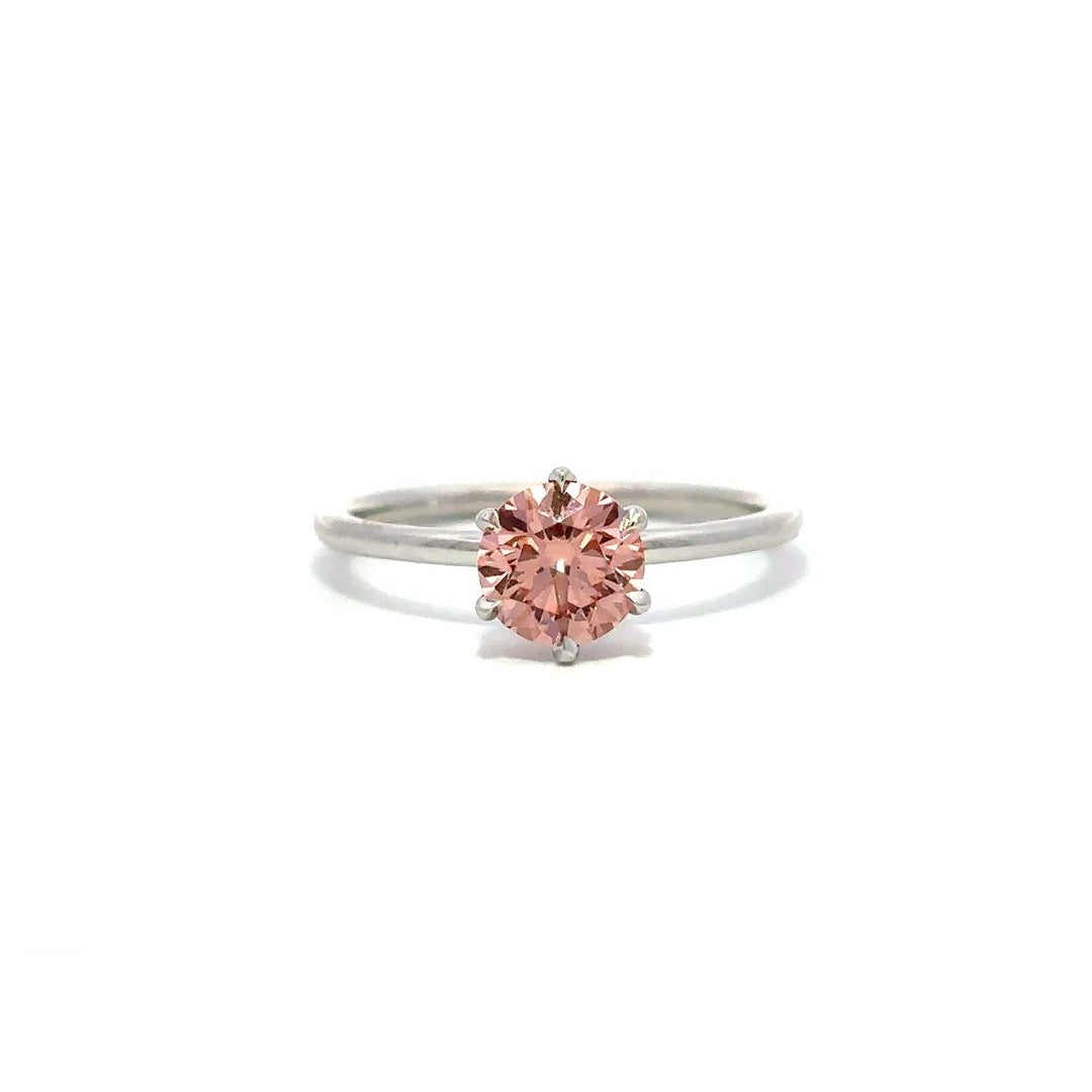 Solitaire Ring (Round) - 14k White Gold Fancy Pink 1.00ct #12155