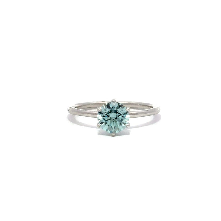 Solitaire Ring (Round) - 14k White Gold Fancy Blue 1.00ct #12156