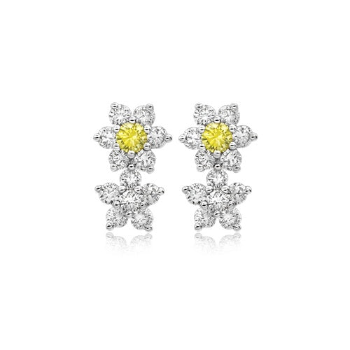 Flourishan "Twin Flower" Stud Earrings - 14k White Gold Vermeil #12313
