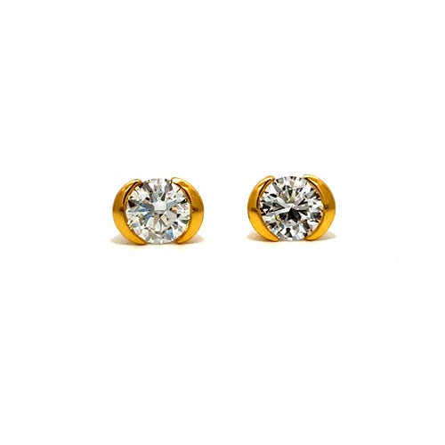 Flourishan "Crystal Wish" Half Bezel Stud Earrings - 14k Gold Vermeil