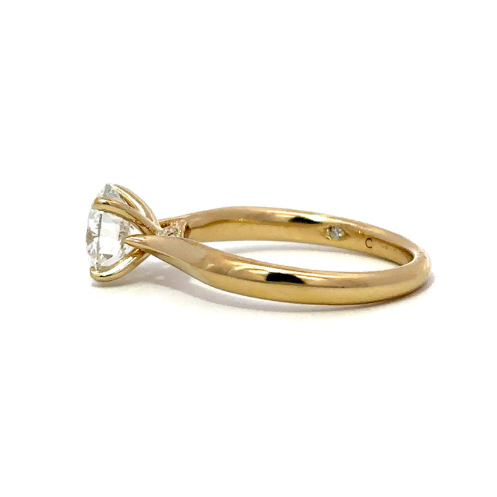 Solitaire Ring (Round) - 14k Yellow Gold with Bridge Diamonds 1.53ct #12152