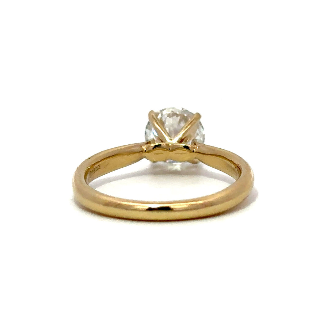 Solitaire Ring (Round) - 14k Yellow Gold with Bridge Diamonds 1.53ct #12152