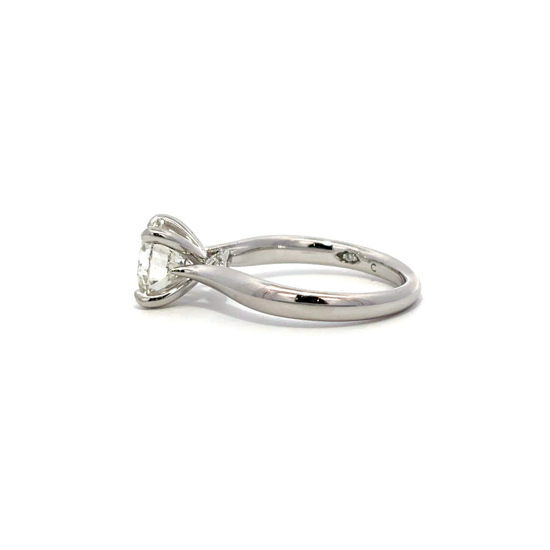 Solitaire Ring (Round) - 14k White Gold with Bridge Diamonds 2.02ct #12116