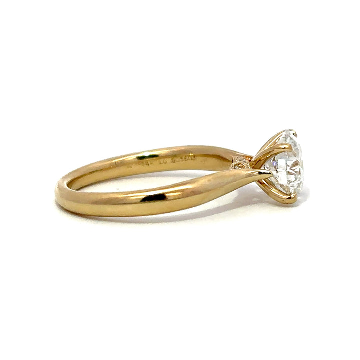 Solitaire Ring (Round) - 14k Yellow Gold with Bridge Diamonds 1.53ct #12152