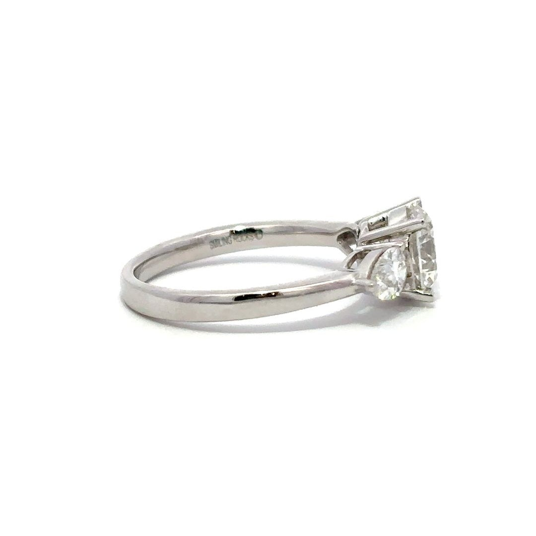 Three-Stone Ring (Round & Pear) - 14k White Gold 1.53ct #12054