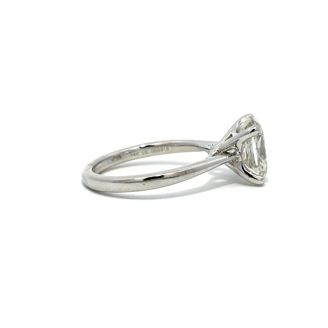 Solitaire Ring (Elongated Cushion) - 14k White Gold 3.05ct #12049