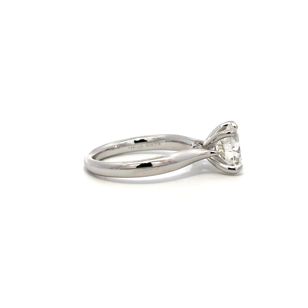 Solitaire Ring (Round) - 14k White Gold with Bridge Diamonds 2.02ct #12116