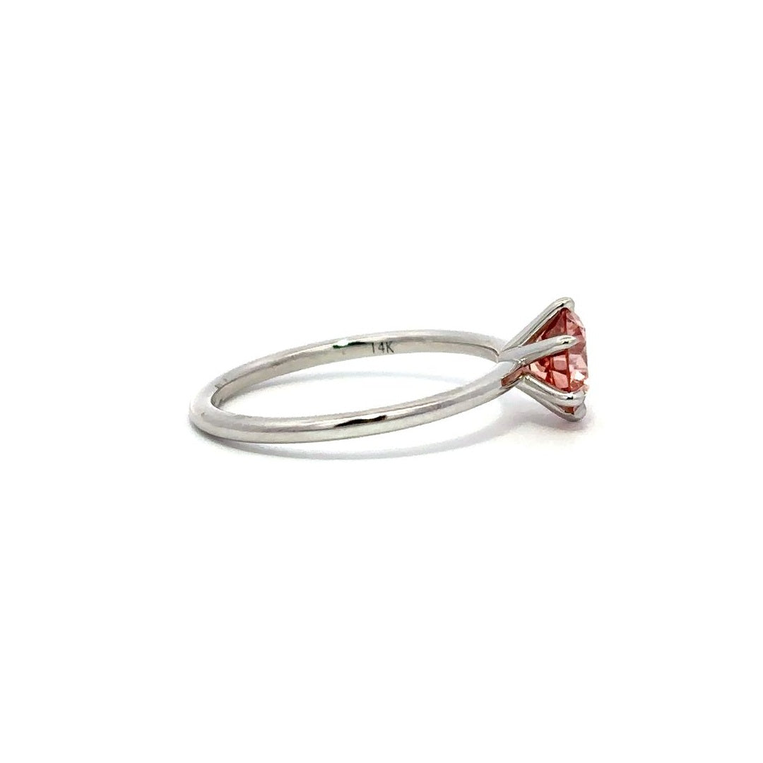 Solitaire Ring (Round) - 14k White Gold Fancy Pink 1.00ct #12155