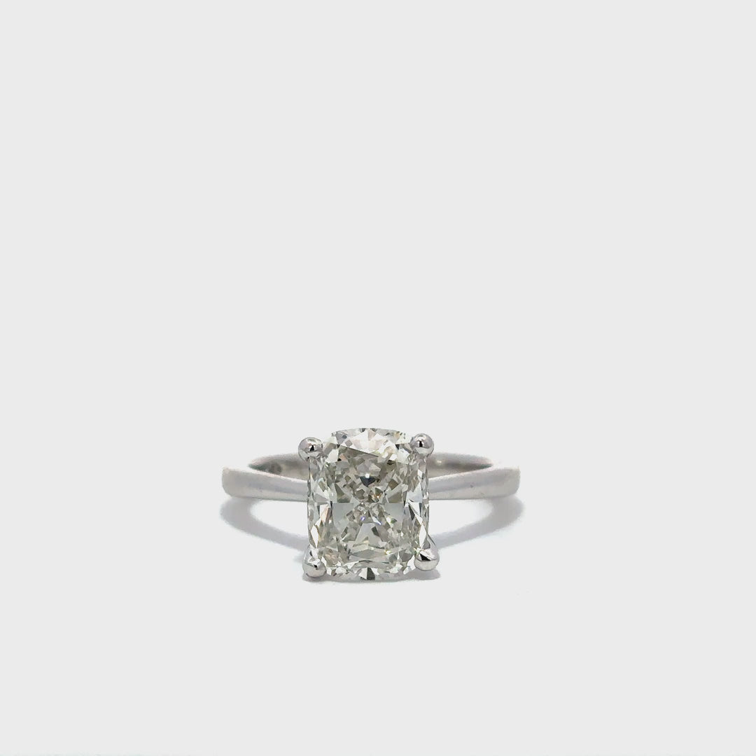 Solitaire Ring (Elongated Cushion) - 14k White Gold 3.05ct #12049