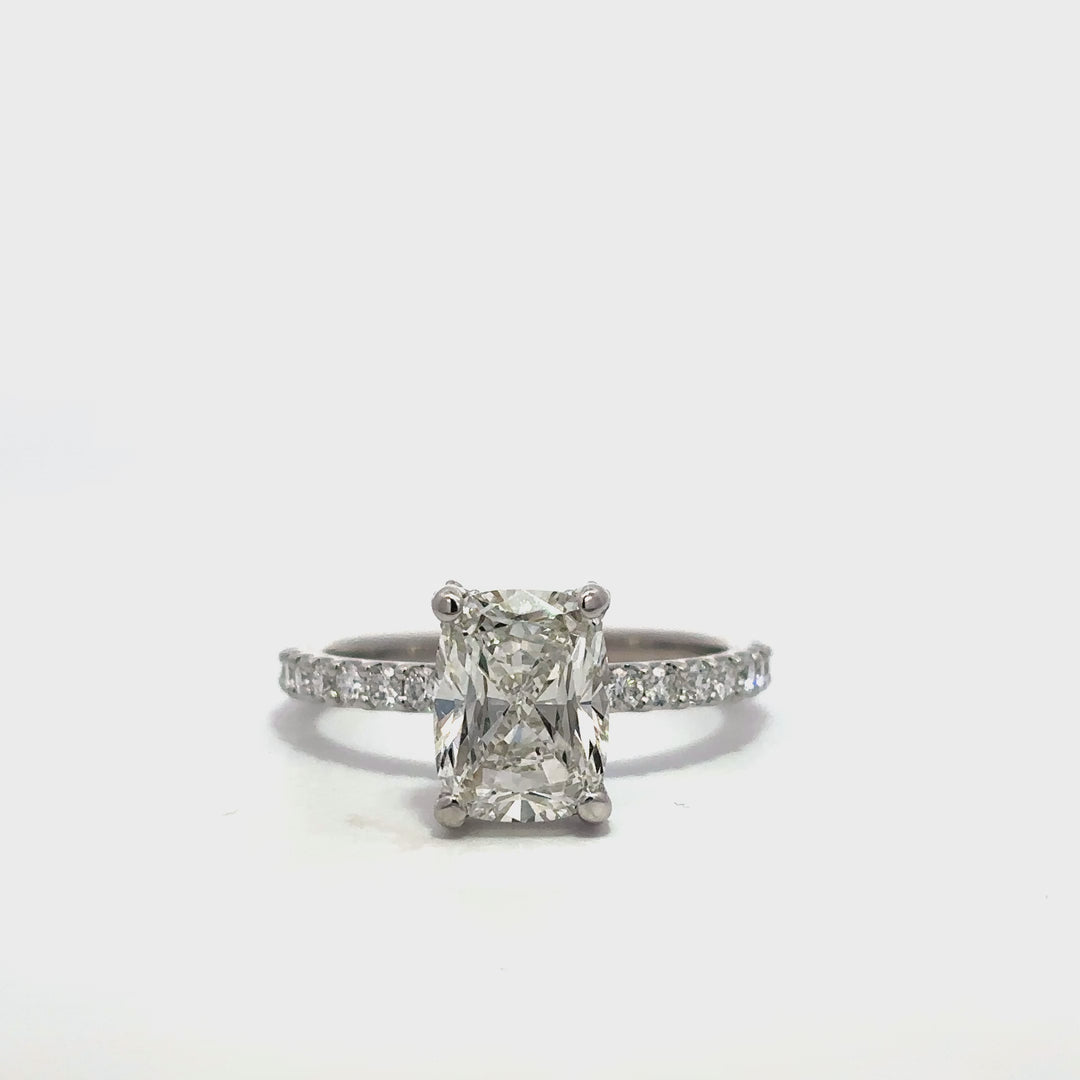 Hidden Halo Ring (Elongated Cushion) - 14k White Gold 1.98ct #12367