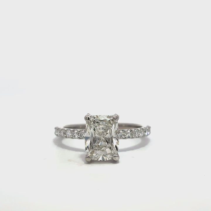 Hidden Halo Ring (Elongated Cushion) - 14k White Gold 1.98ct #12367