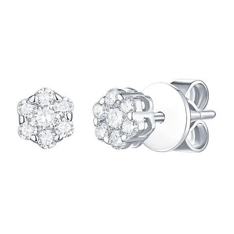 lab created diamond flower white gold diamond stud earrings with pin back