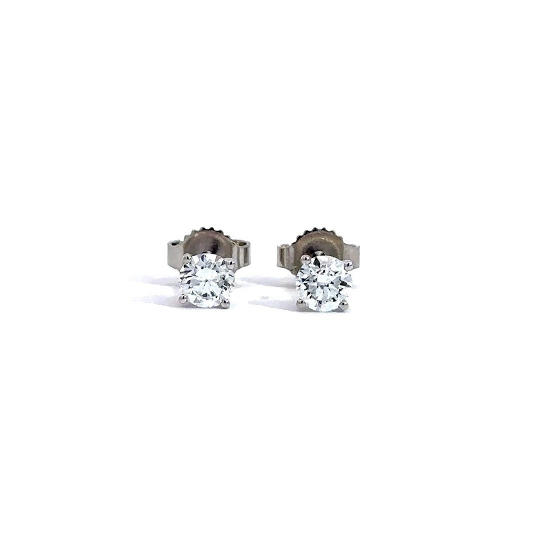 Solitaire Earrings (4-Prong) - 14k White and Yellow Gold