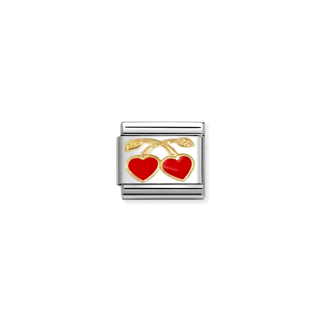 Composable Charm Link - "Heart Cherries" in Stainless Steel & 18k Yellow Gold #13210