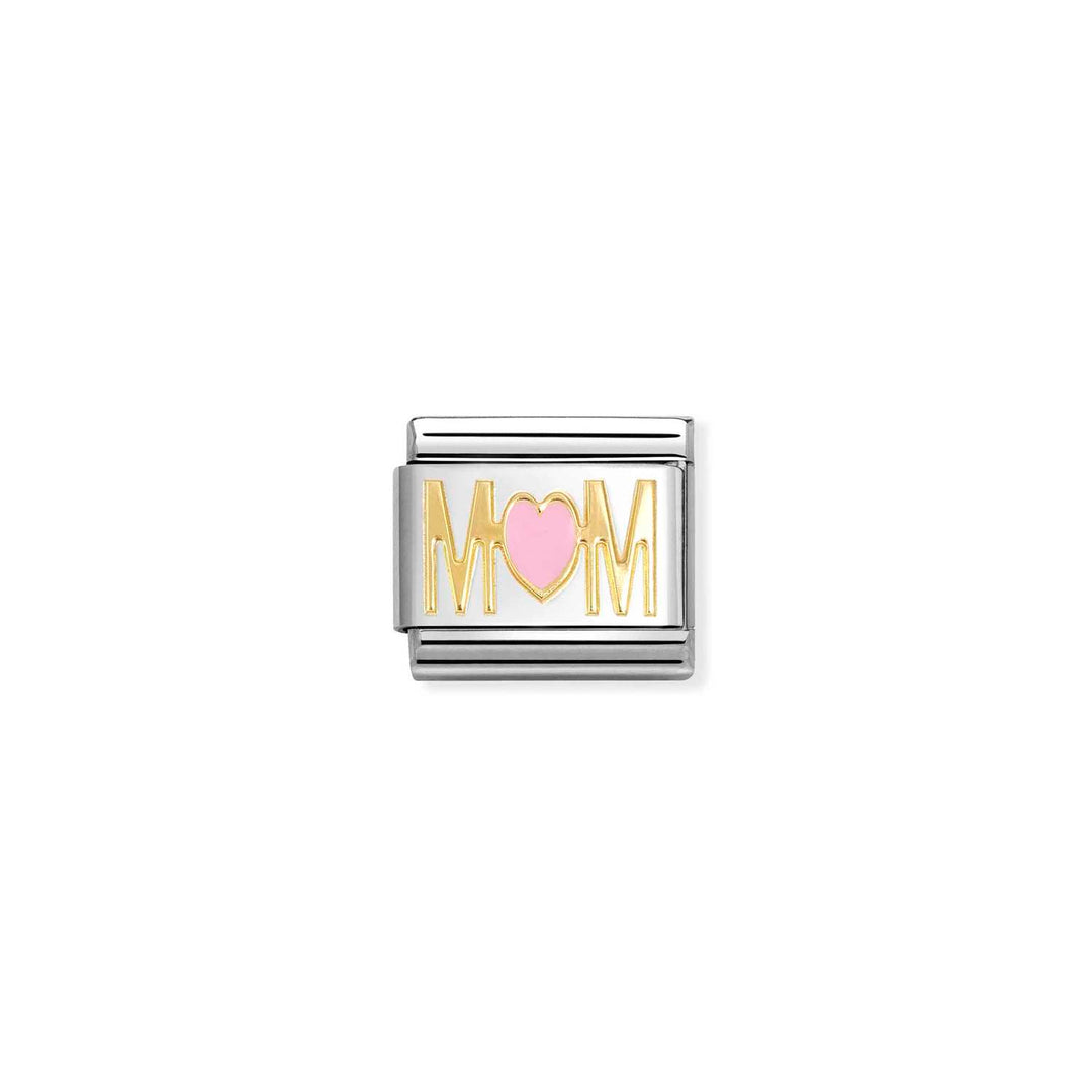 Composable Charm Link - "Pink Mom Heart" in Stainless Steel & 18k Yellow Gold #13213
