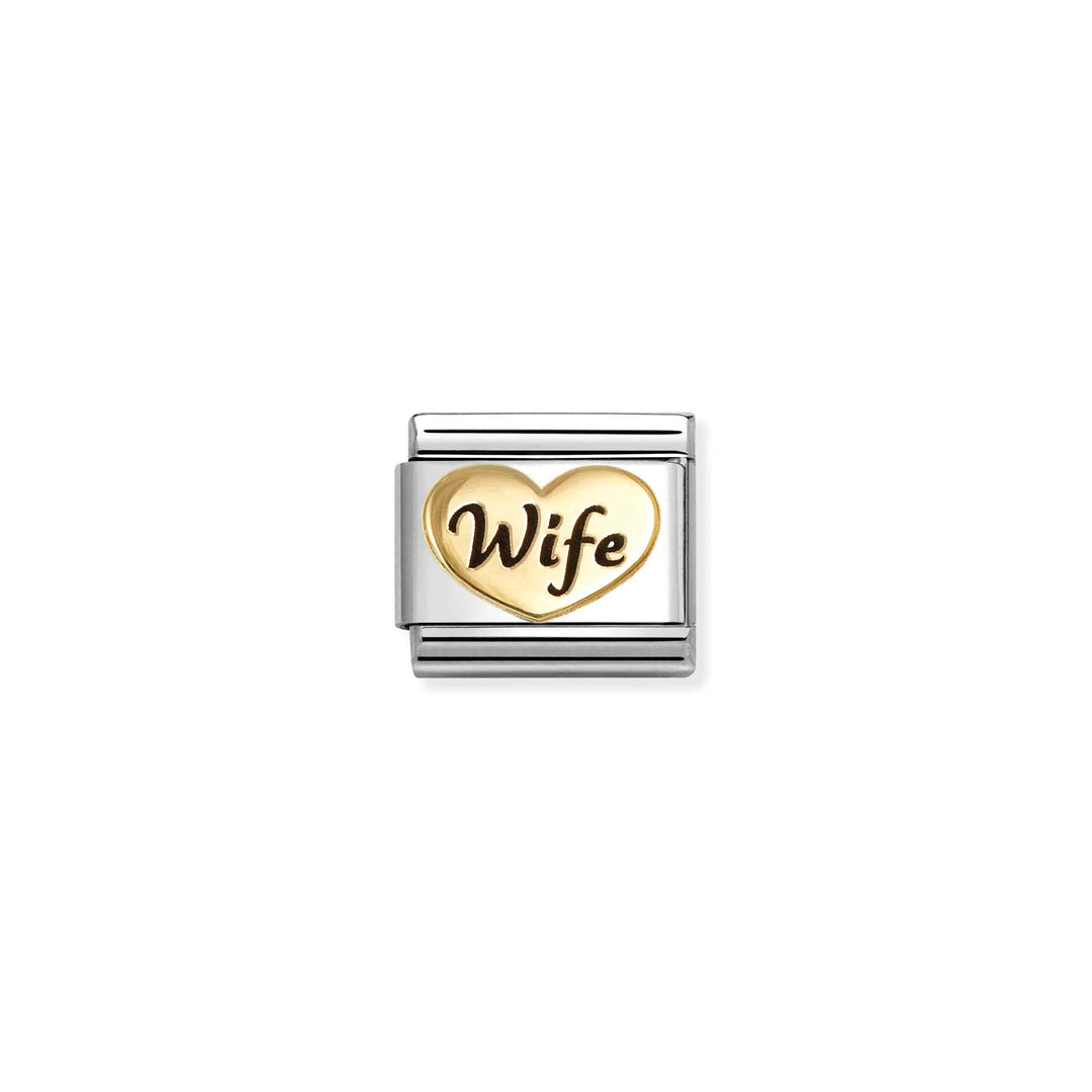 Composable Charm Link - "Wife Heart" in Stainless Steel with 18k Yellow Gold and Enamel #13233