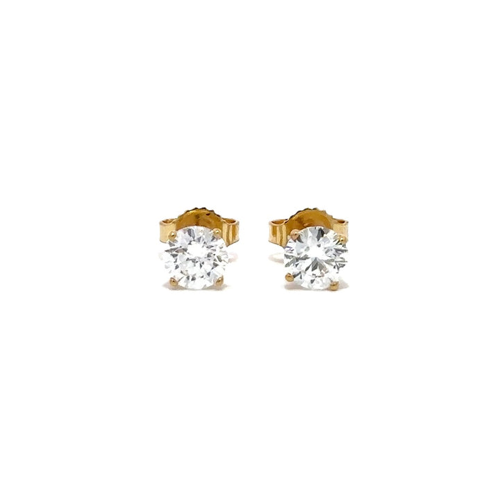 Solitaire Earrings (4-Prong) - 14k White and Yellow Gold