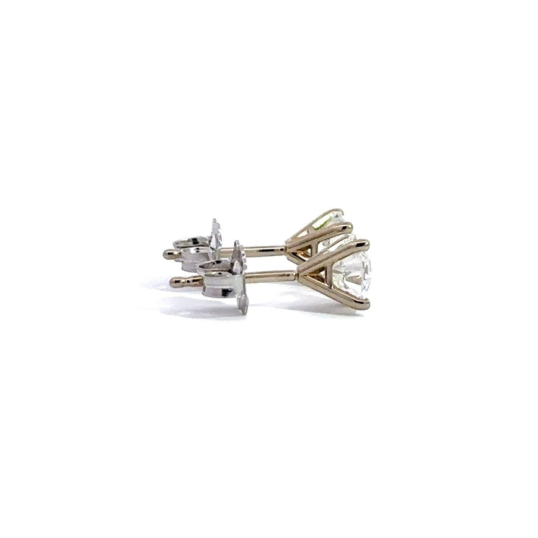 Solitaire Earrings (4-Prong) - 14k White and Yellow Gold