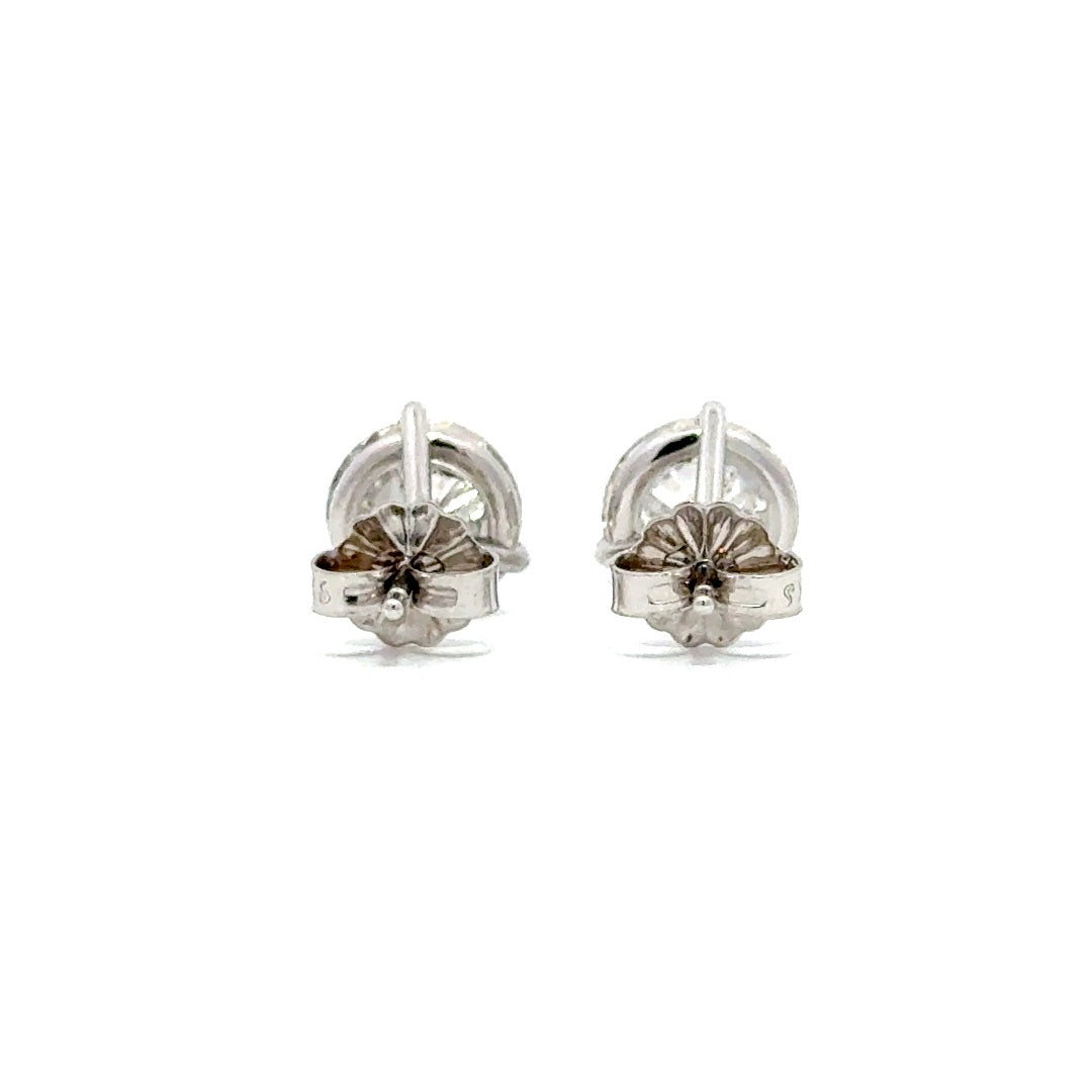 Back view of silver stud earrings in a white background