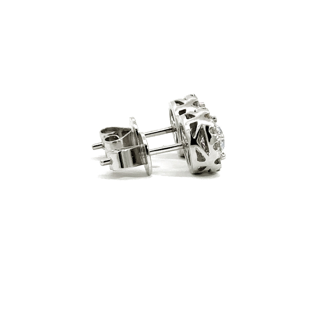 Halo Earrings - 14k White Gold 1.10ct #10706