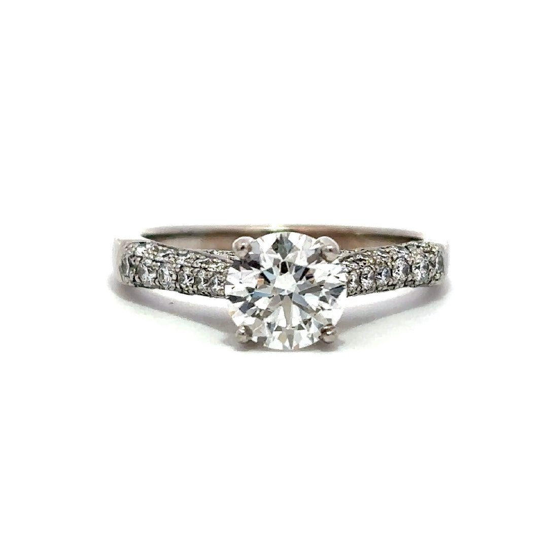 Pavé Ring (Round) and Side Diamonds - 18k White Gold 1.13ct #10783
