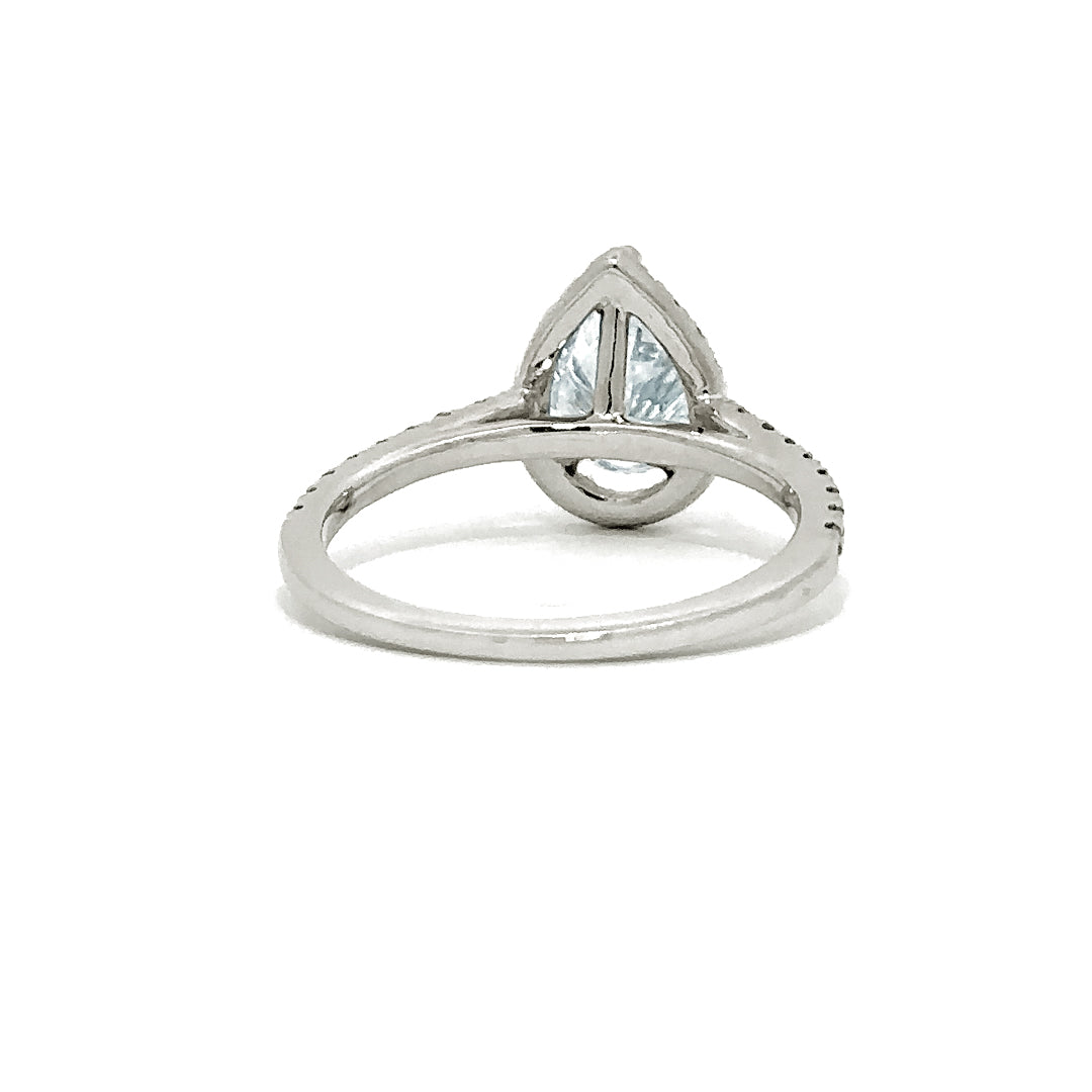 Halo Ring (Pear) and Side Diamonds - 14k White Gold 1.17ct #10860