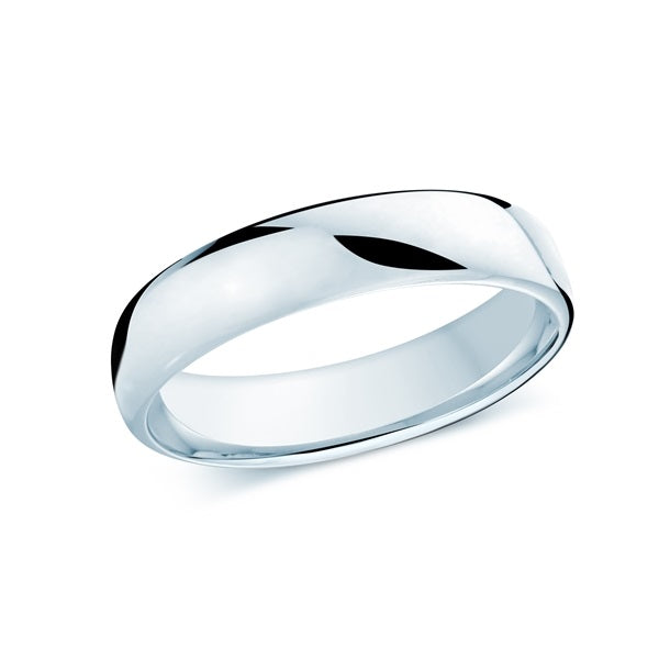 Silver wedding band on a white background.