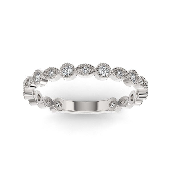 Silver wedding band with diamond accent on a white background.