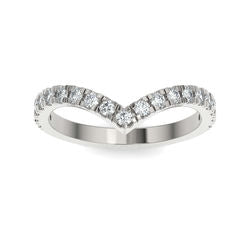 Silver wedding band with diamond accent on a white background.