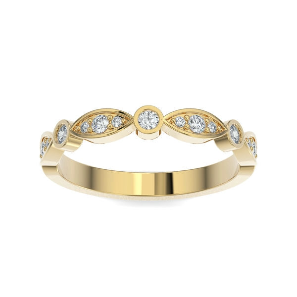 Gold wedding band with diamond accent on a white background.