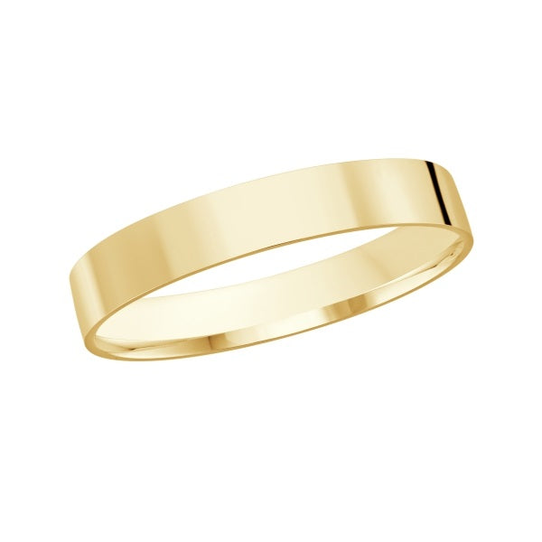 Gold wedding band with diamond accent on a white background.