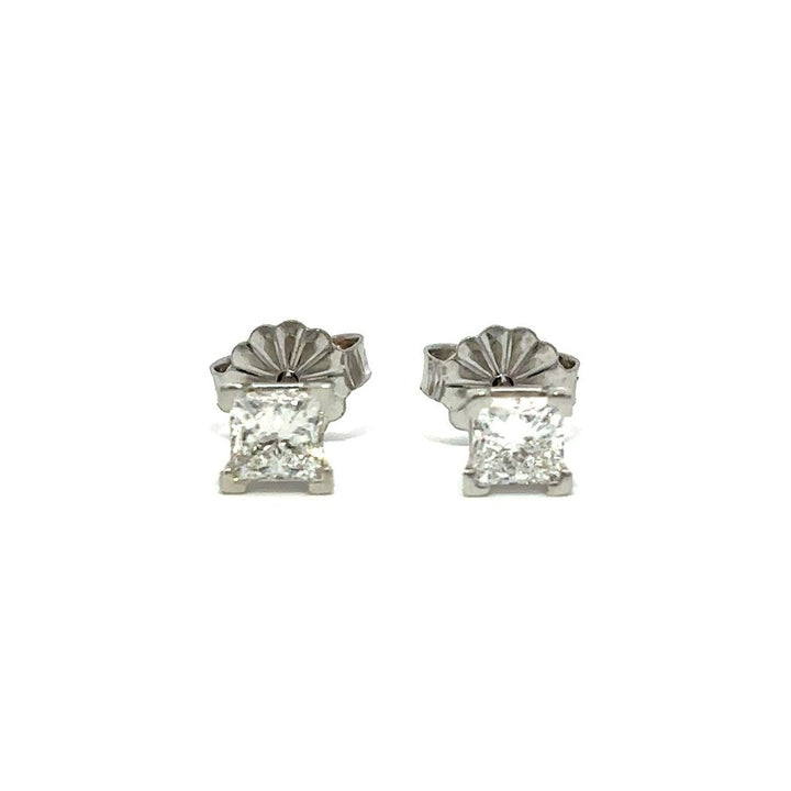 Solitaire Earrings (Princess) - 14k White Gold