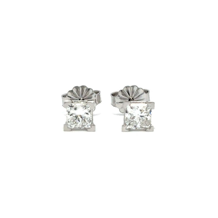 Solitaire Earrings (Princess) - 14k White Gold