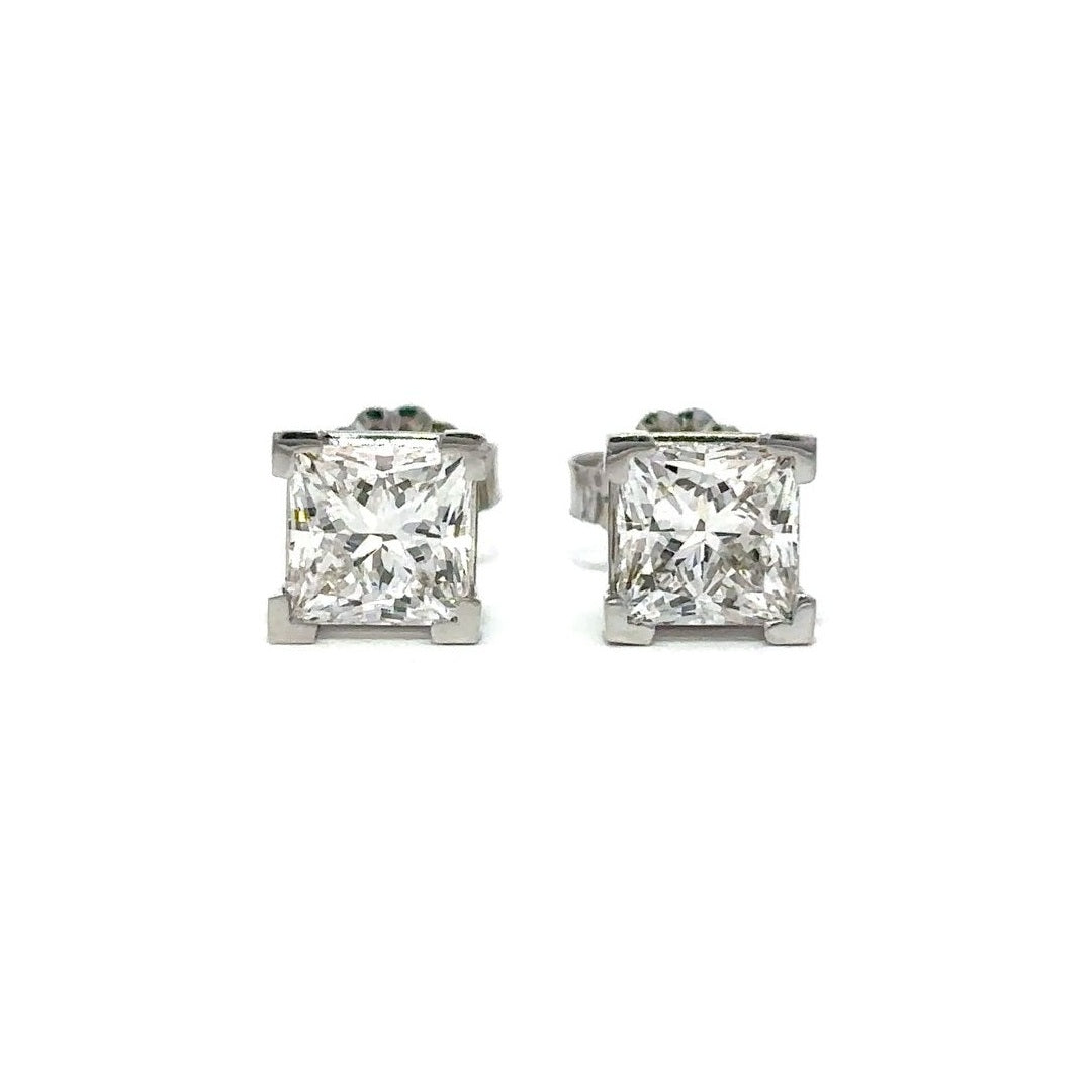 Solitaire Earrings (Princess) - 14k White Gold