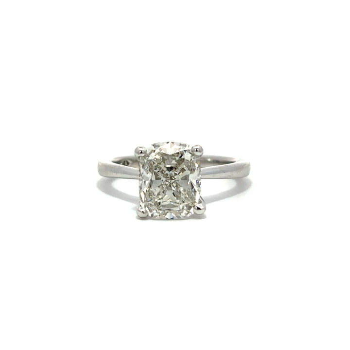 Solitaire Ring (Cushion) - 14k White Gold 3.05ct #12049