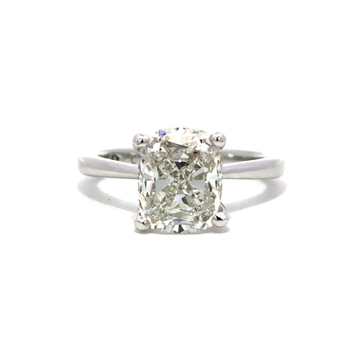 Solitaire Ring (Elongated Cushion) - 14k White Gold 3.05ct #12049