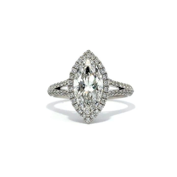 Halo Ring (Marquise) - 14k White Gold 2.01ct #12052