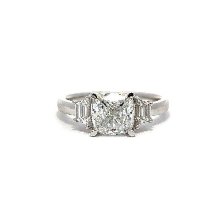 3-Stone Ring (Cushion & Trapezoid) - 14k White Gold 2.03ct #12053