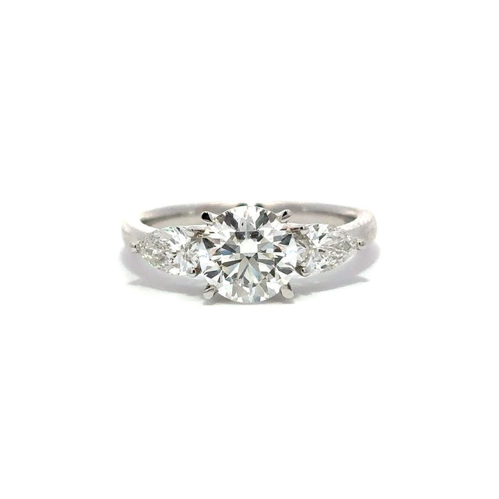 3-Stone Ring (Round & Pear) - 14k White Gold 1.53ct #12054