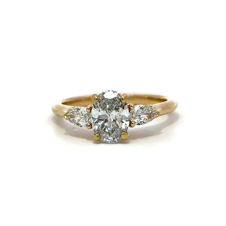 3-Stone Ring (Oval &  Pear) - 14k Yellow Gold 1.00ct #12134