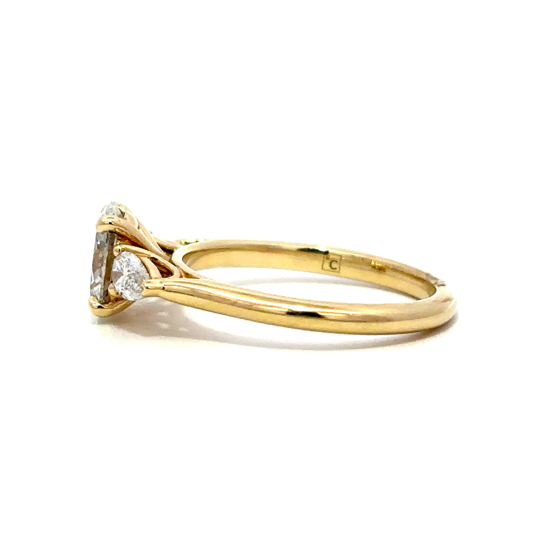 Three-Stone Ring (Oval &  Pear) - 14k Yellow Gold 1.00ct #12134