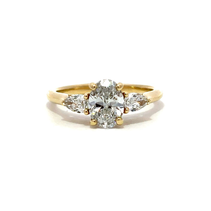 Three-Stone Ring (Oval &  Pear) - 14k Yellow Gold 1.00ct #12134