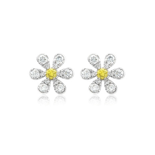 Flourishan "Sunflower" Stud Earrings - 14k White Gold Vermeil #12275