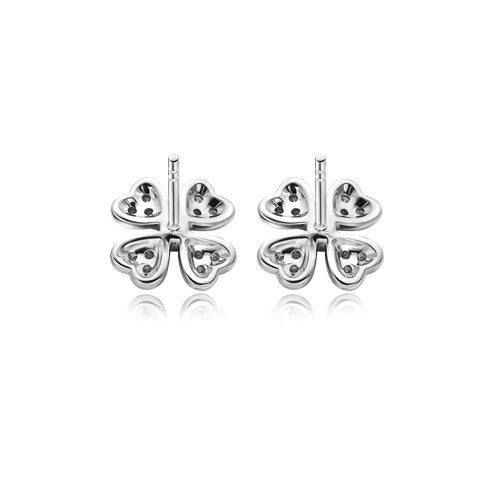 Flourishan Four Leaf Clover Stud Earrings - 14k White Gold Vermeil #12310