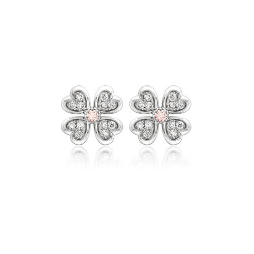 Flourishan Four Leaf Clover Stud Earrings - 14k White Gold Vermeil #12310